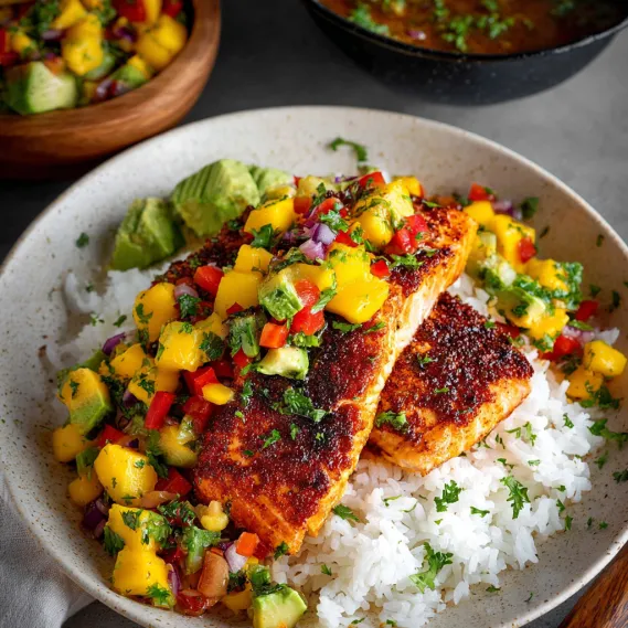 Gluten Free Cajun Salmon Mango recipe