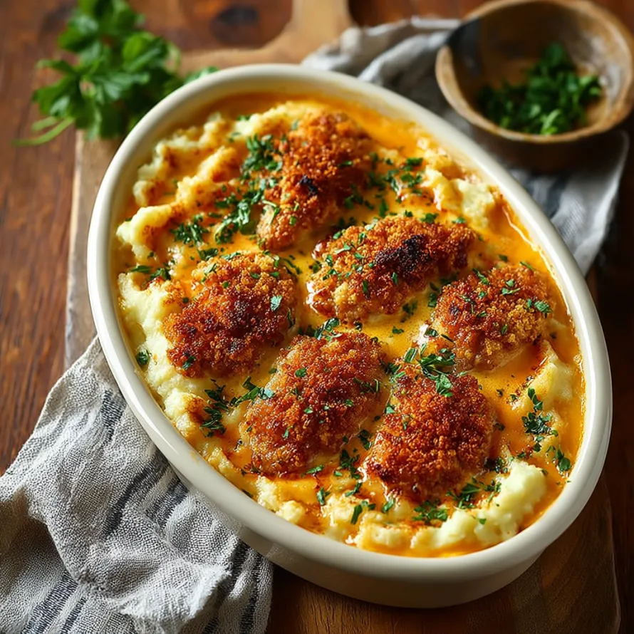 Mashed Potato Crispy Chicken Casserole recipe